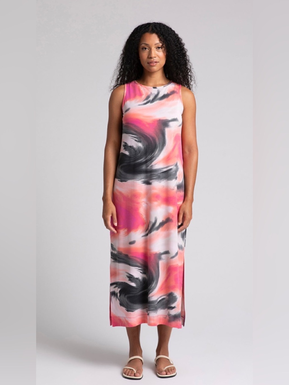Sympli Reversible Slit Tank Dress Pink Marble Print